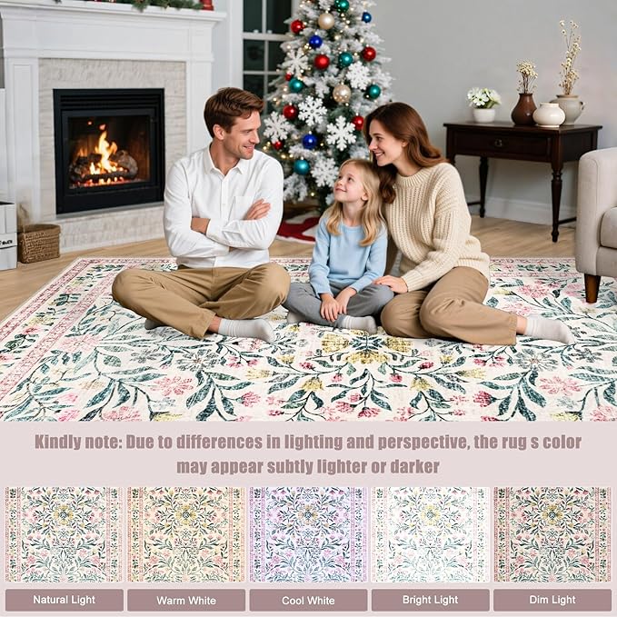 6x9 Area Rugs for Living Room: Floral Washable Rug Vintage Large Soft Boho - Image 9