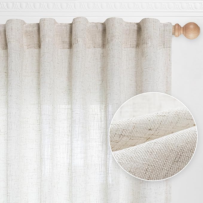 MYSKY HOME Linen Curtains for Sliding Door, Farmhouse Semi Sheer Ceiling by MYSKYHOME