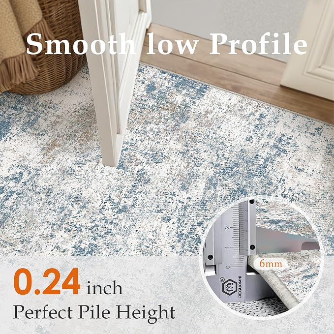 Blue 3x5 Area Rug Washable Abstract Office Carpet Modern Neutral Non Slip - Image 4