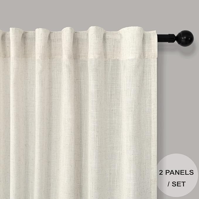 Natural Linen Curtains 45 Inch Length - Image 2