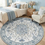 Area Rugs 6ft Washable Non-Slip, Floral Vintage Distress Print Pattern - Image 3
