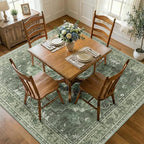 RELEANY Area Rugs Square 7ft Washable Non-Slip, Floral Vintage Distress Print by RELEANY