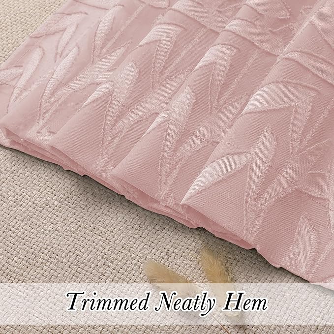 Lecloud Leia Blush Pink Kitchen Sheer Curtains 24 Inch 2 Pcs, Jacquard Leaf - Image 2