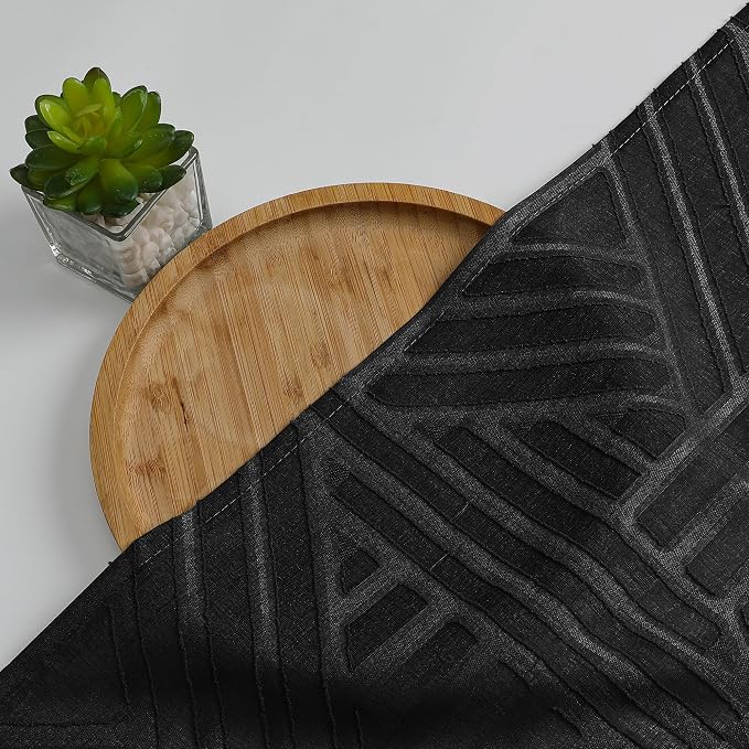 Simplebrand Semi Sheer Black Curtains 30 Inch Length 2 Panels, Geometric - Image 7