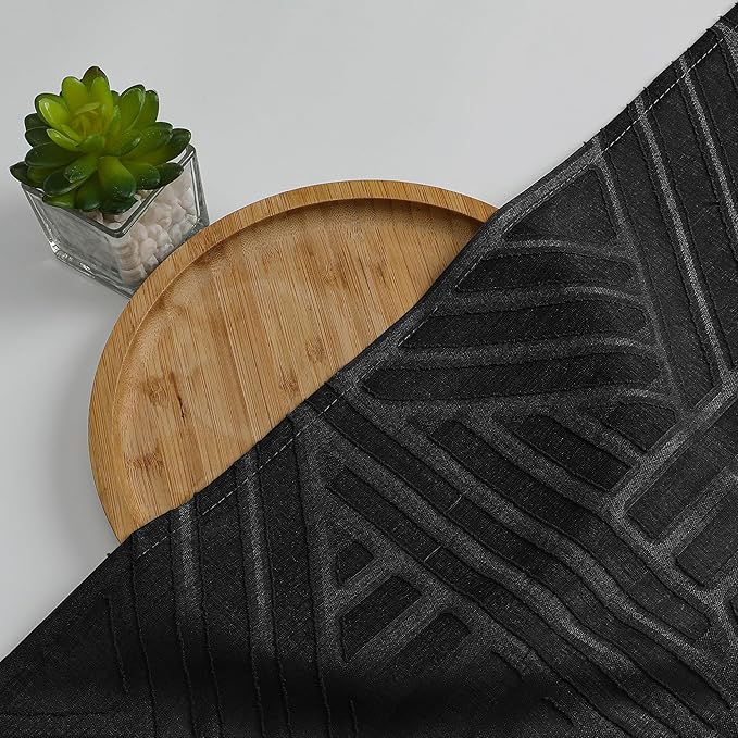 Simplebrand Semi Sheer Black Curtains 36 Inch Length 2 Panels, Geometric - Image 7