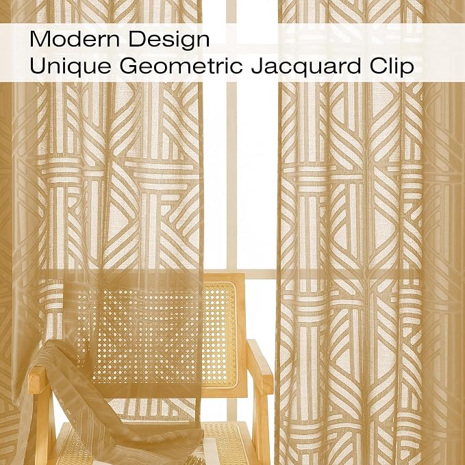 Simplebrand Gold Semi Sheer Curtains 84 Inches Long 2 Panels, Light Filtering - Image 3