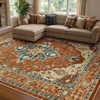 Area Rugs 8'x10' Washable Non-Slip, Floral Vintage Distress Print Pattern by RELEANY