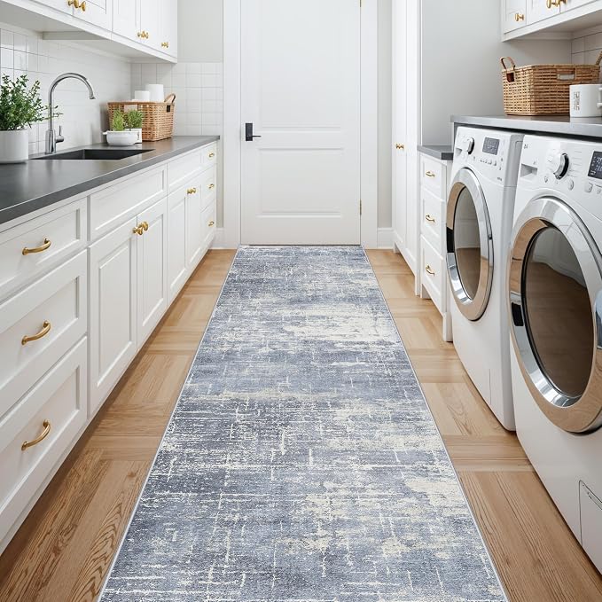Washable Abstract 14ft Runner Rug: Non-Slip Low-Pile Rug Runner Soft Beside - Image 5