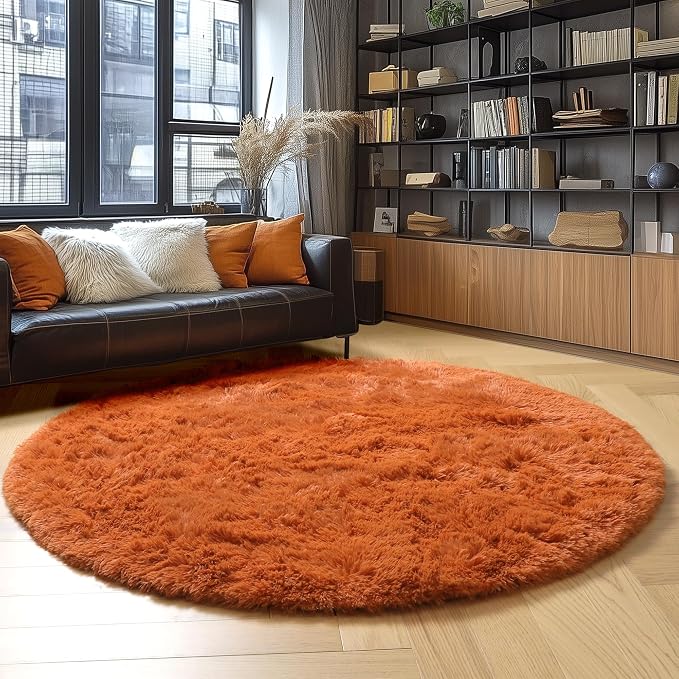 Amdrebio Burnt Orange Small Round Circle Rug 3Ft - Image 7