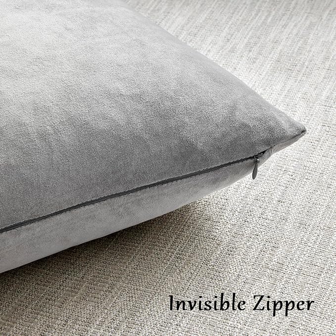GIGIZAZA Big Velvet 24x24 Pillow Covers Silver Grey Pack of 2 Square Modern - Image 5