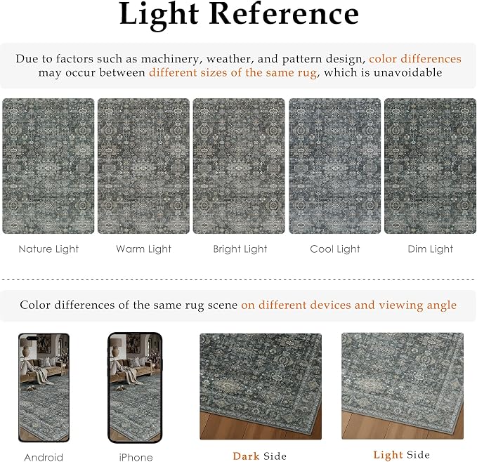 6x9 Washable Area Rug for Living Room Bedroom Vintage Black Grey Carpet Soft - Image 6
