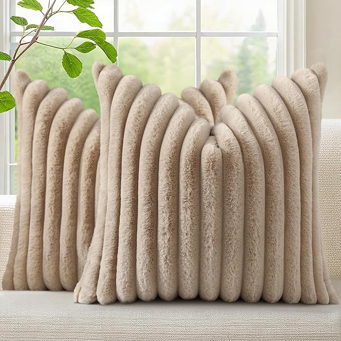 decorUhome Cozy Faux Fur Throw Pillow Covers 20x20 Set of 2 Decorative Soft by decorUhome