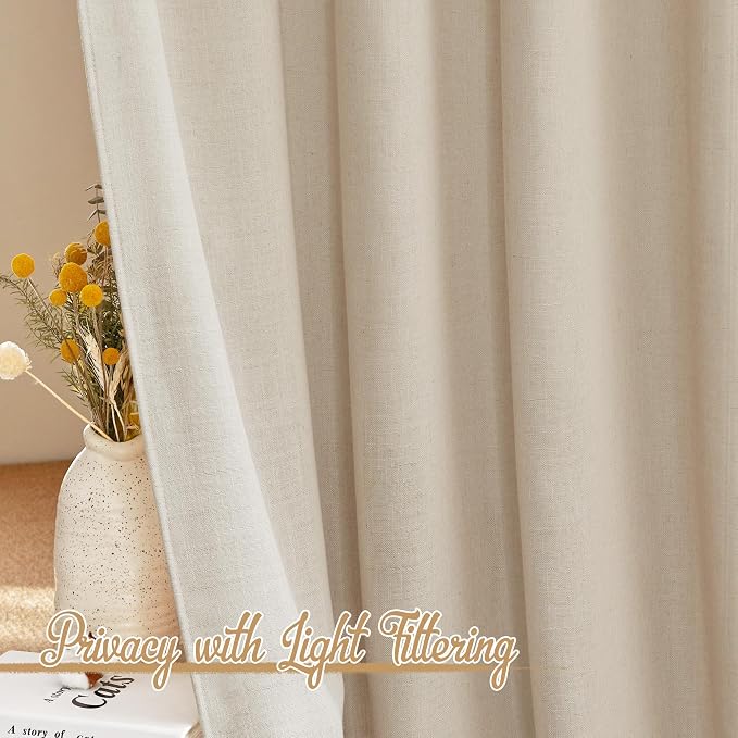 NICETOWN Linen Cream Curtains 108 inches Long, Rod Pocket & Back Tab Flax Linen - Image 3