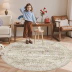 6x6 Brown Round Rug 6ft Living Room Circle Rug Vintage Round Area Rug Non Slip - Image 2