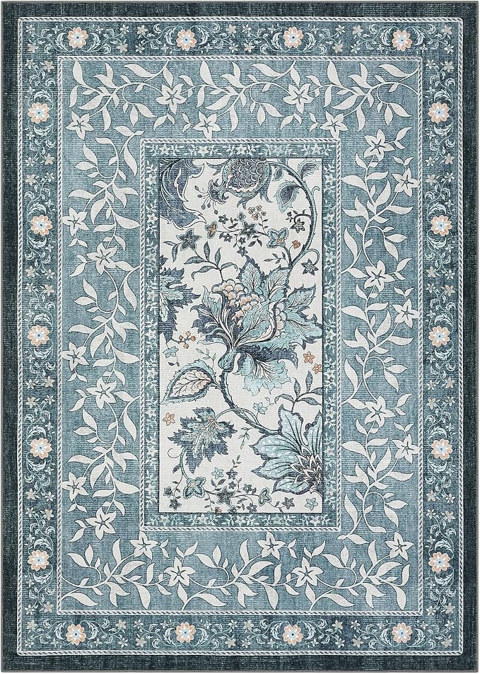 GarveeHome Provence Misty Blue 6x9 Area Rugs, Botanical Grove Vintage - Image 4