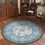 GarveeHome Misty Blue Botanical Grove 4ft Round Rug, Small Circle Vintage - Image 3
