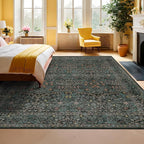 Vintage Dark Green Living Room Rug, 8x10 Washable Area Rugs - Image 4