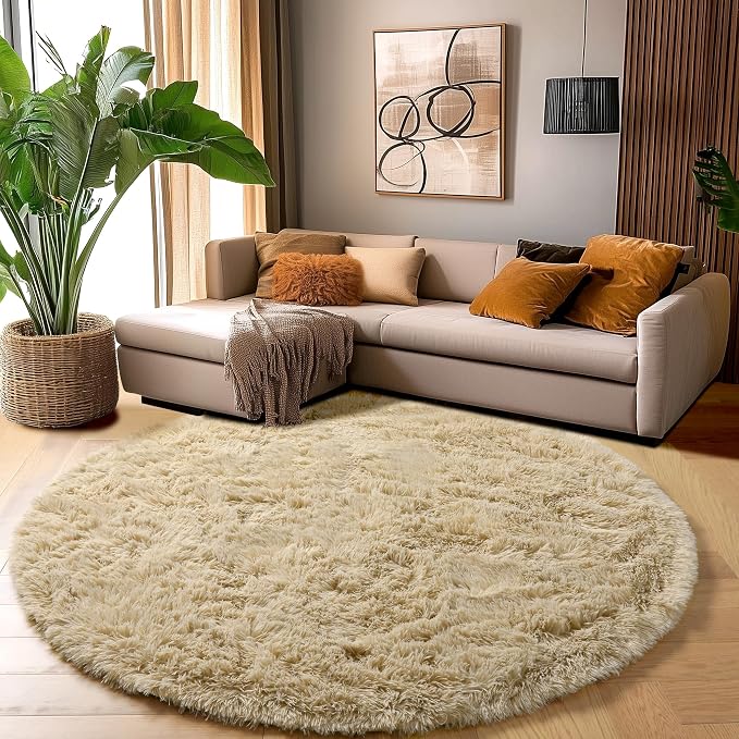 Amdrebio Beige Round Area Rugs 5Ft - Image 3