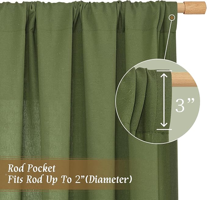 LAMIT Olive Green Linen Curtains 48 Inch - Image 3
