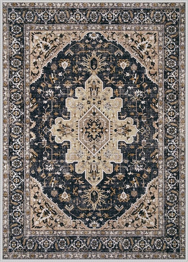 Area Rugs 9x12 Vintage Rug: Large Washable Living Room Rug Retro Medallion - Image 8