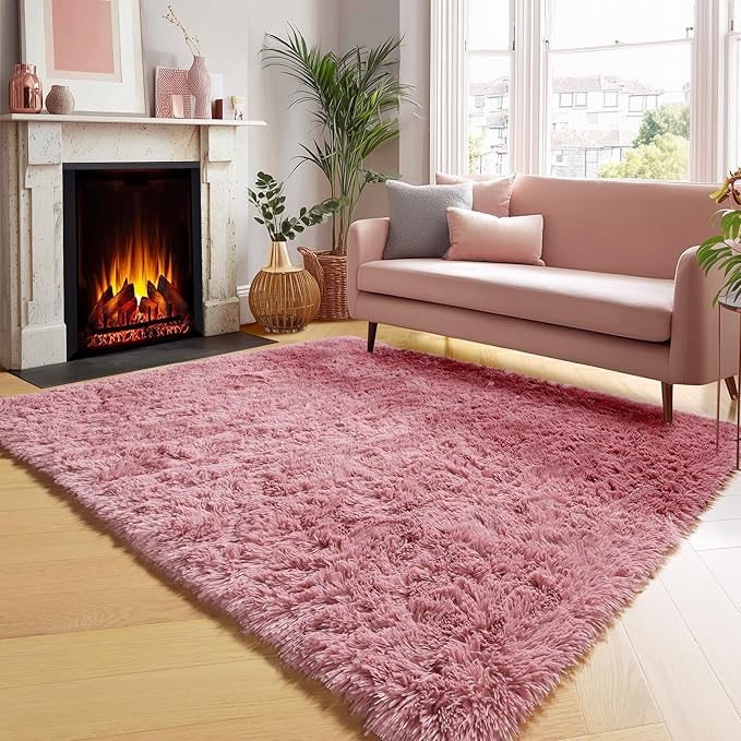 ONASAR Blush Area Rugs for Bedroom Living Room, Fluffy Fuzzy Shag Shaggy 4x6 by ONASAR