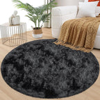 4x4 ft Tie Dye Black Round Rug for Bedroom Room Fluffy Circle Rug Furry Carpet - Image 3