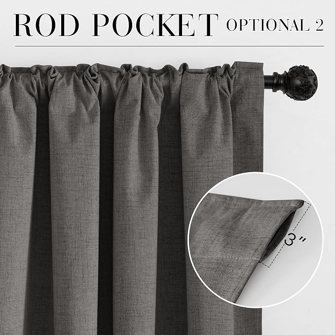 RYB HOME Grey 100% Blackout Linen Curtains 72 inch Long, Thermal Insulated & - Image 6