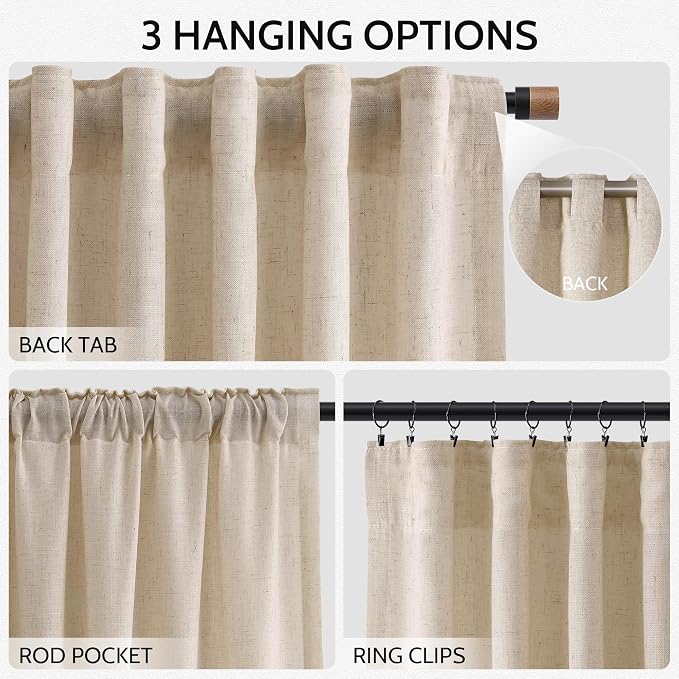 Nanspring Grey Flax Linen Curtains 72 Inches Long - Image 2