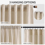 Nanspring Grey Flax Curtains 96 Inch Length 2 Panels Set - Image 2