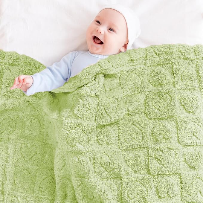 Yurhap Fleece Baby Blanket Heart Checkered Blanket, Ultra Soft Cozy Baby - Image 3