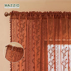 WAZZIO Boho Lace Curtains 105 Inch 2 Panels-Vintage Sheer Panel Drape Floral - Image 5