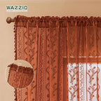 WAZZIO Boho Lace Curtains 84 Inch 2 Panels-Vintage Sheer Panel Drape Floral - Image 7