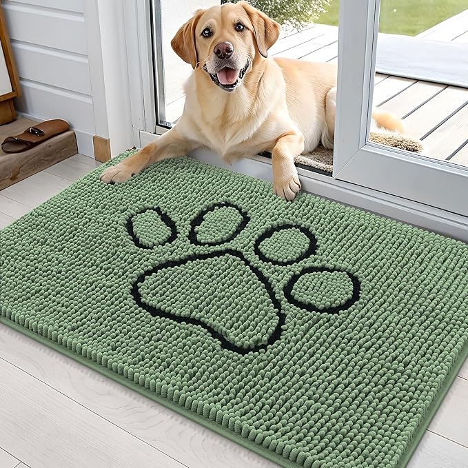 OLANLY Dog Door Mat for Muddy Paws 36x24, Paw Print Design, Absorbs Moisture by OLANLY