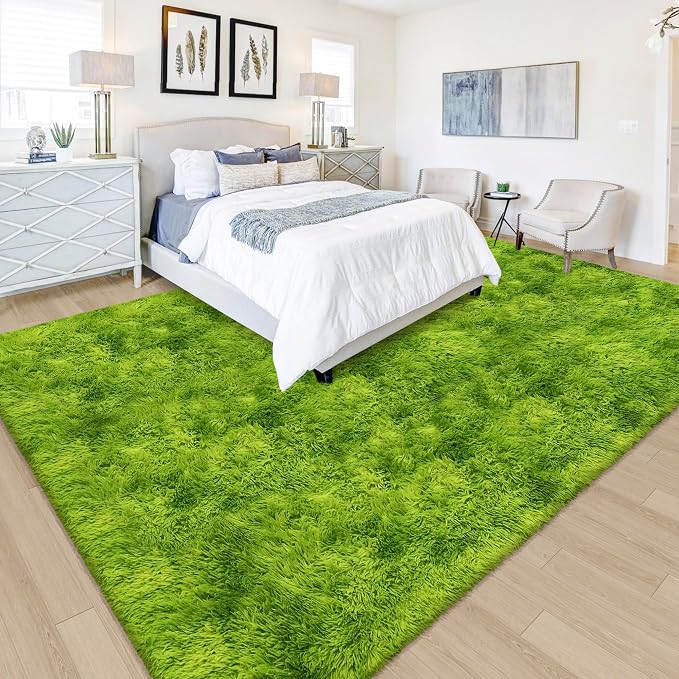 Green Tie-Dyed Rug for Living Room 6x9 Fluffy Area Rug Mat Bedside Throw Rug - Image 2