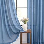 Denim Blue Curtains for Living Room Back Tab Modern Farmhouse Semi Sheer Blue - Image 4