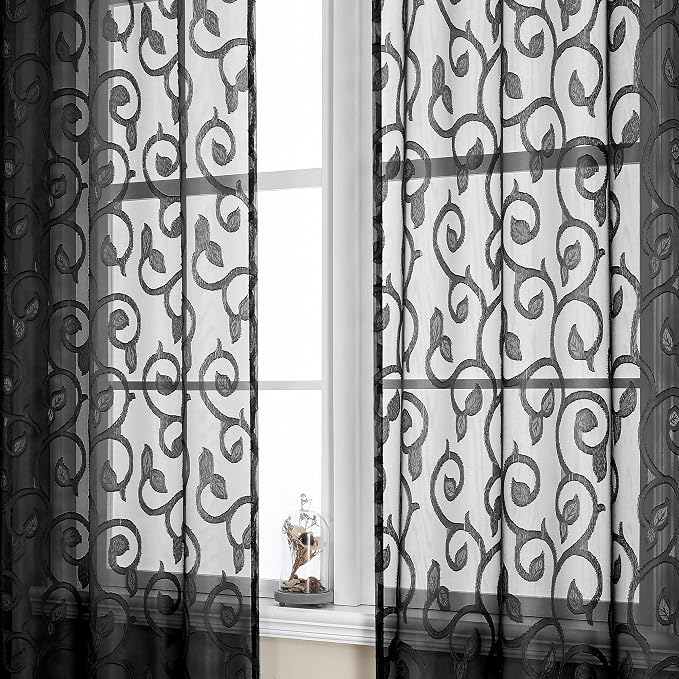 OWENIE Furman Sheer White Curtains, 45 Inch Length 2 Panels Set, Airy Jacquard - Image 3
