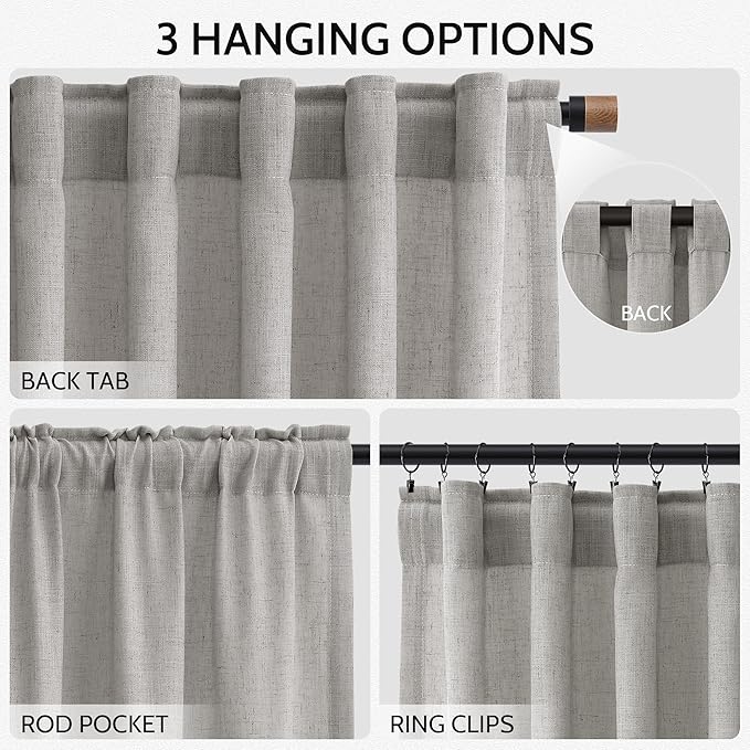 Nanspring Light Gray Linen Curtains 90 Inches Long - Image 2
