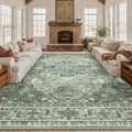 Area Rugs 10'x12' Washable Non-Slip, Floral Vintage Distress Print Pattern by RELEANY