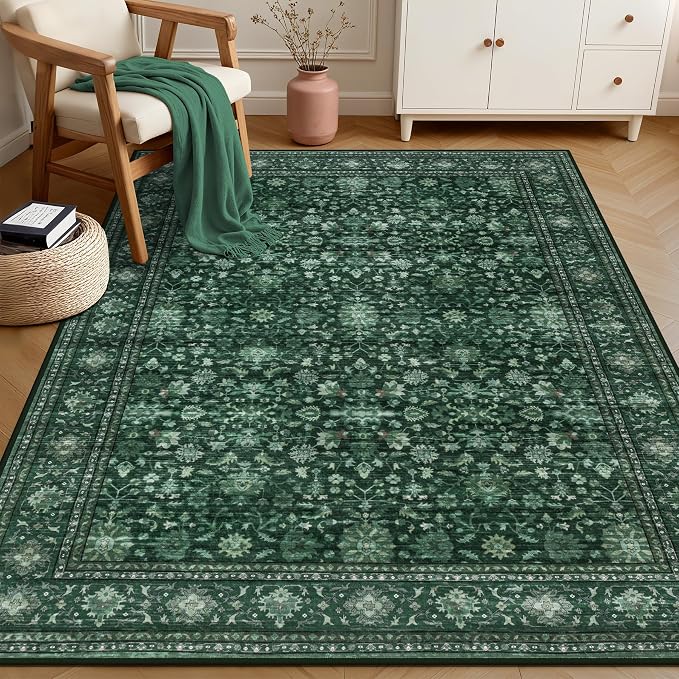 5x7 Area Rugs Living Room Rug: Washable Vintage Distressed Floral Rug No Slip - Image 3