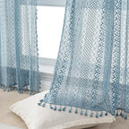 WAZZIO Boho Lace Curtains 63 Inches 2 Panel, Light Filtering Privacy Tassel & by WAZZIO