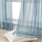 WAZZIO Boho Lace Curtains 84 Inches 2 Panel, Light Filtering Privacy Tassel & by WAZZIO