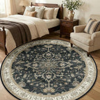 RELEANY Area Rugs Round 6ft Washable Non-Slip, Floral Vintage Distress Print - Image 2