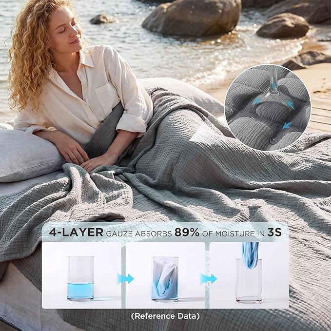Bedsure 100% Cotton Muslin Blanket Queen Size - Image 3
