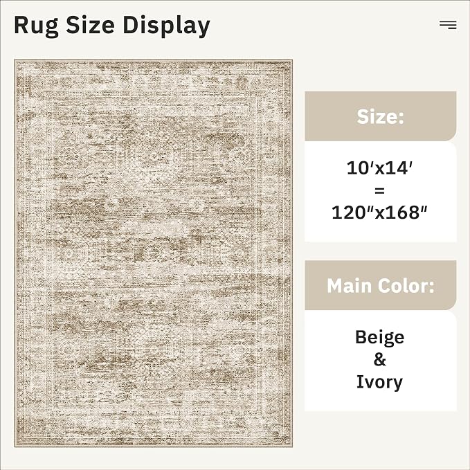 10x14 Area Rugs for Living Room, Non Slip Machine Washable Vintage Rugs - Image 5