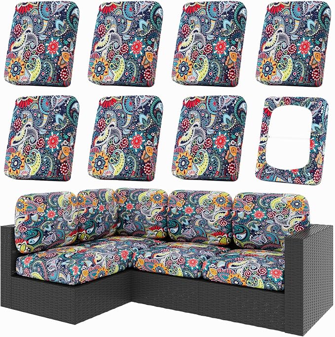 hyha 8Pcs Patio Cushion Covers, Stretch Outdoor Couch Cushion Covers Replacement by hyha
