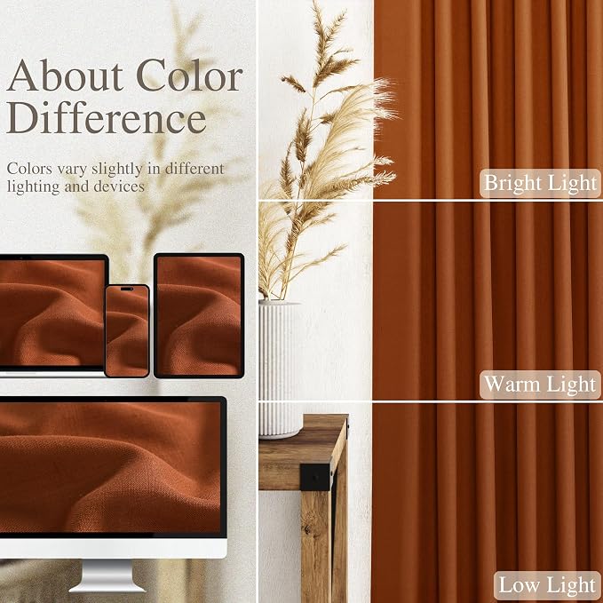 Nanspring Rust Linen Curtains 102 Inches Long - Image 3