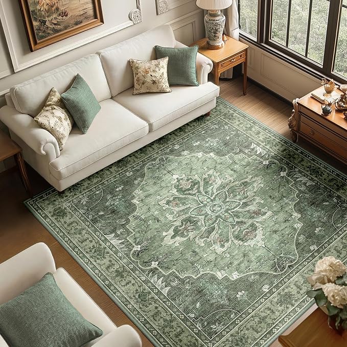 RELEANY Area Rugs Square 6ft Washable Non-Slip, Floral Vintage Distress Print by RELEANY