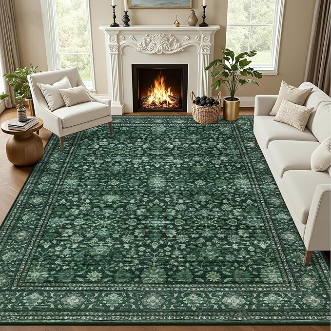 Area Rugs 10x12 Living Room Rug: Washable Rug Soft Vintage Distressed Floral by EXPEDIX