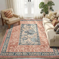 GarveeHome Terracotta Teal Washable 6x9 Area Rugs, Botanical Grove Vintage by GarveeHome