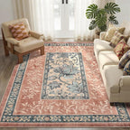 GarveeHome Terracotta Teal Washable 6x9 Area Rugs, Botanical Grove Vintage by GarveeHome